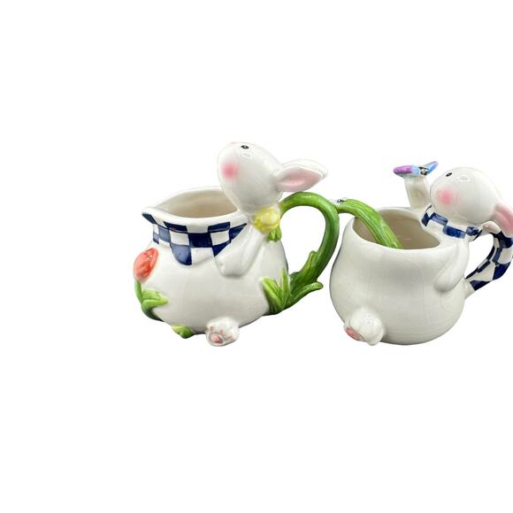 Mercuries Ceramic Bunnies Tulip Creamer & Sugar with Spoon - Picture 4 of 6